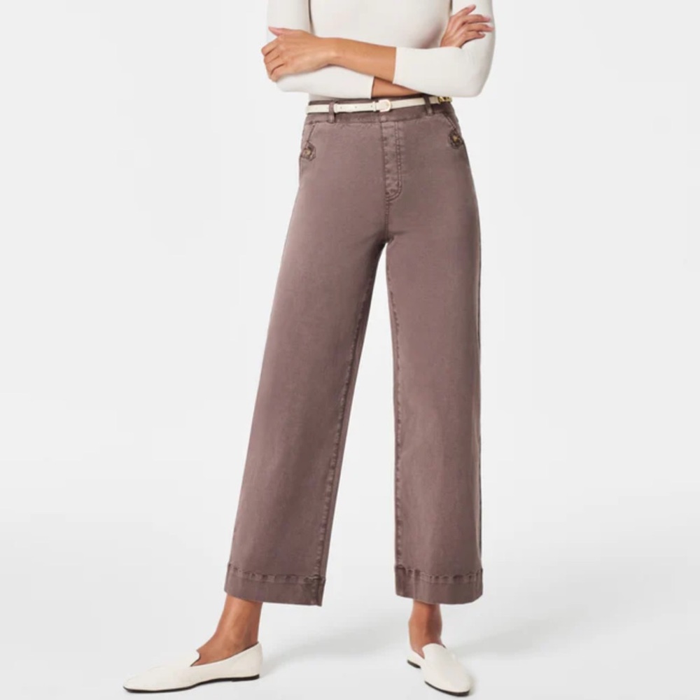 SPANX STRETCH TWILL CROPPED WIDE LEG PANT Size Medium Color is Smoke NWT